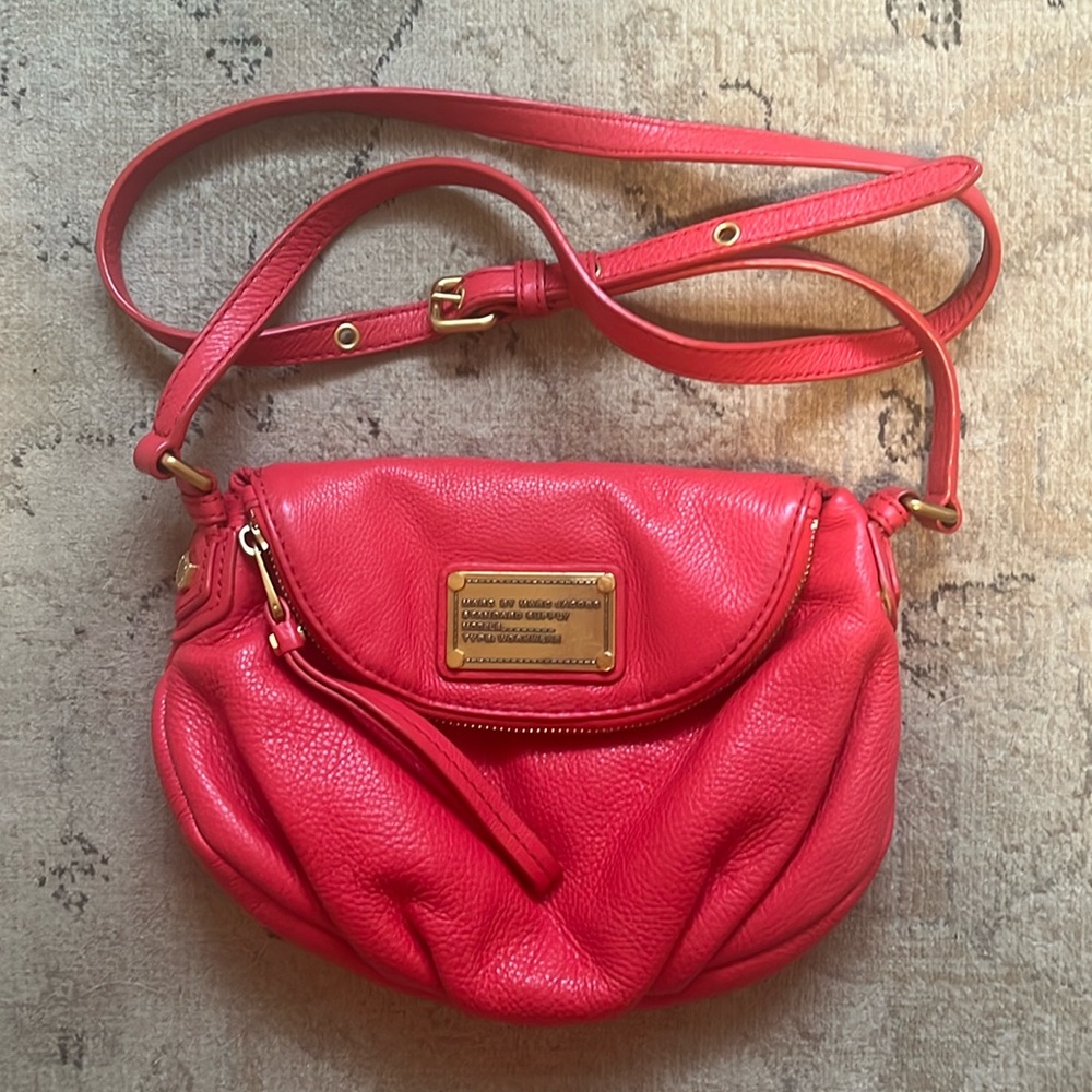 Marc Jacobs Red Leather Mini Natasha Crossbody Bag Purse